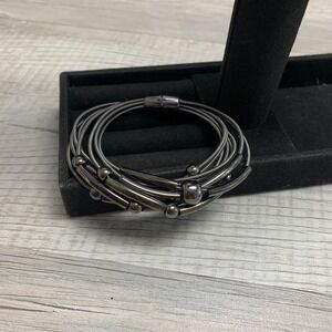 Gunmetal Multi Strand Magnetic Bracelet Beaded Bar Stacked Industrial Edgy 5225